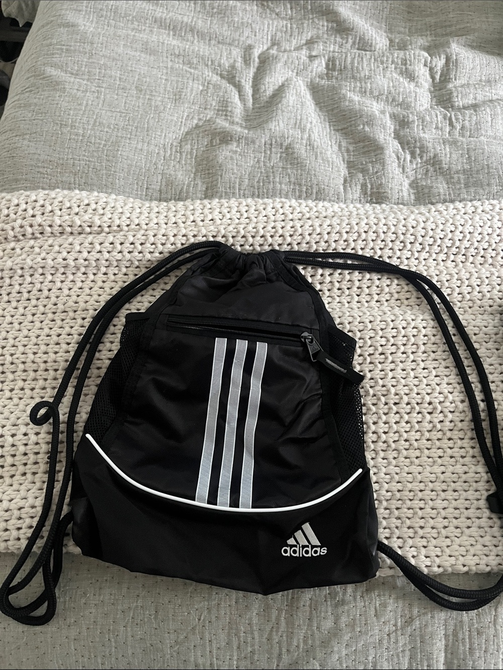 adidas Black Drawstring Backpack with Reflective Three-Stripes